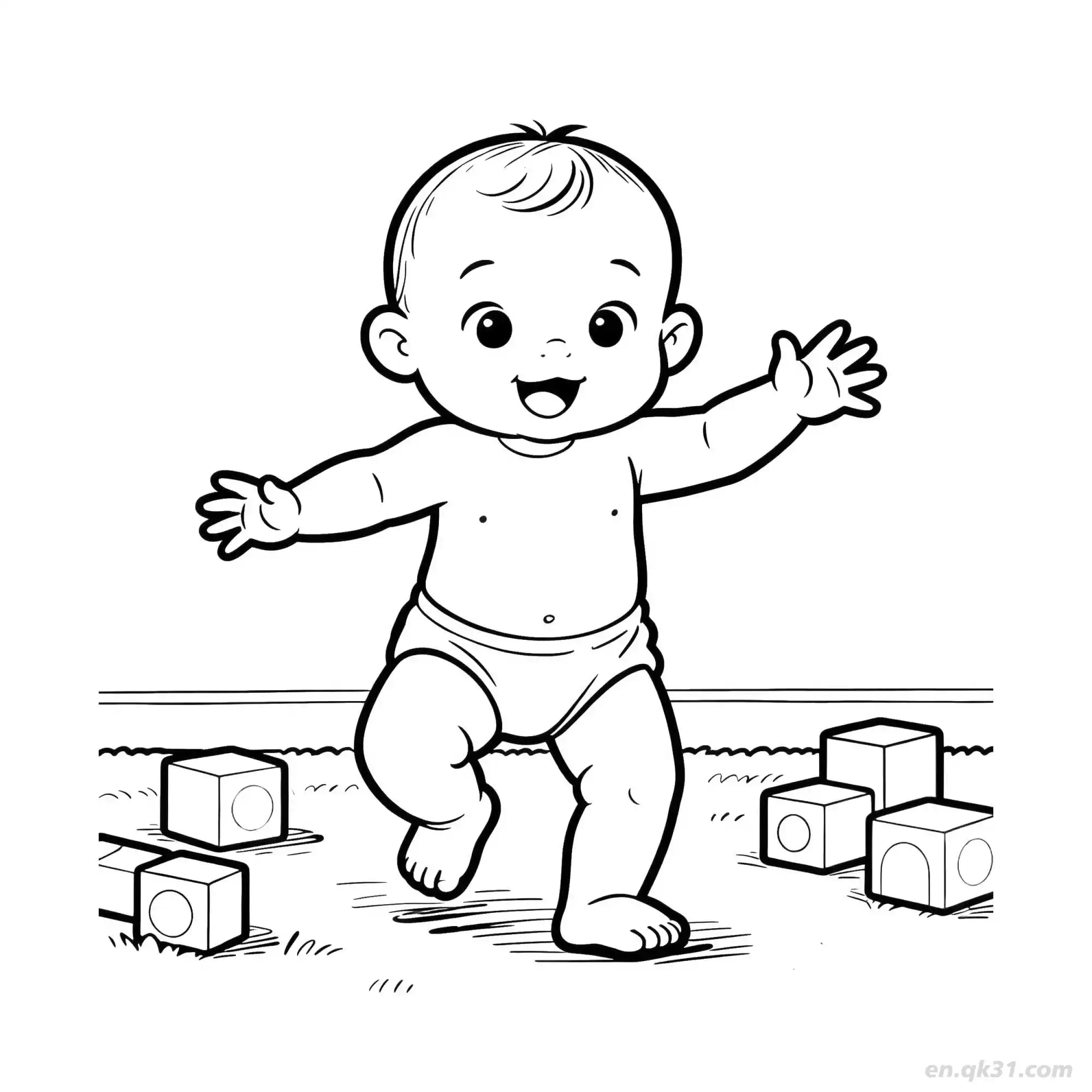 玩玩具的婴儿,婴儿|儿童、素描、简笔画、在线免费图片转素描、简笔画、涂鸦、涂颜色画画、着色画、拼音、字帖、可打印A4涂色图| 飞鸭工具, image size:2000x2000