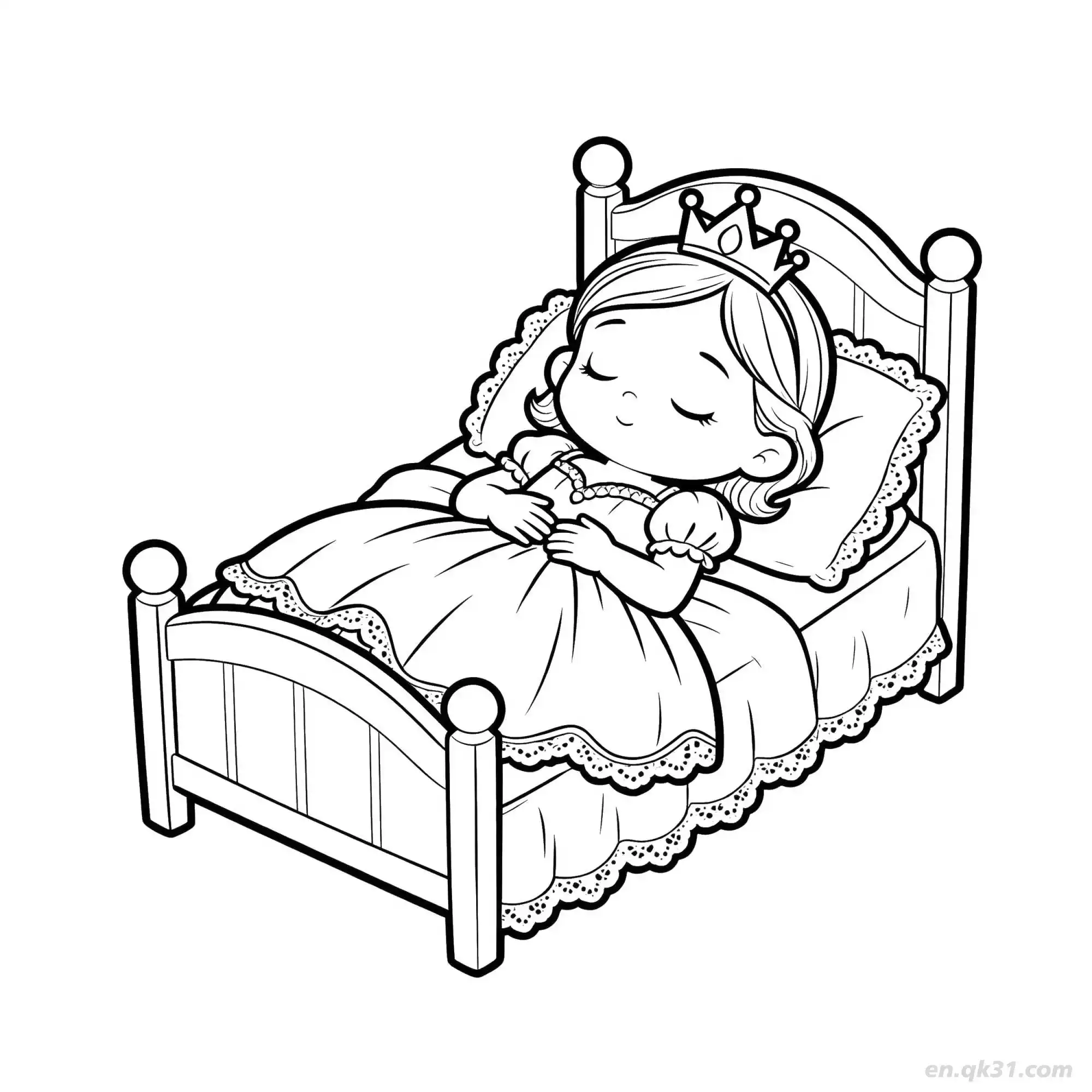 睡觉的婴儿公主 简笔画 素描 涂鸦 - 免费可打印 婴儿简笔画 下载PDF简笔画涂色画 – 为儿童和成人提供的免费可打印简笔画涂色画