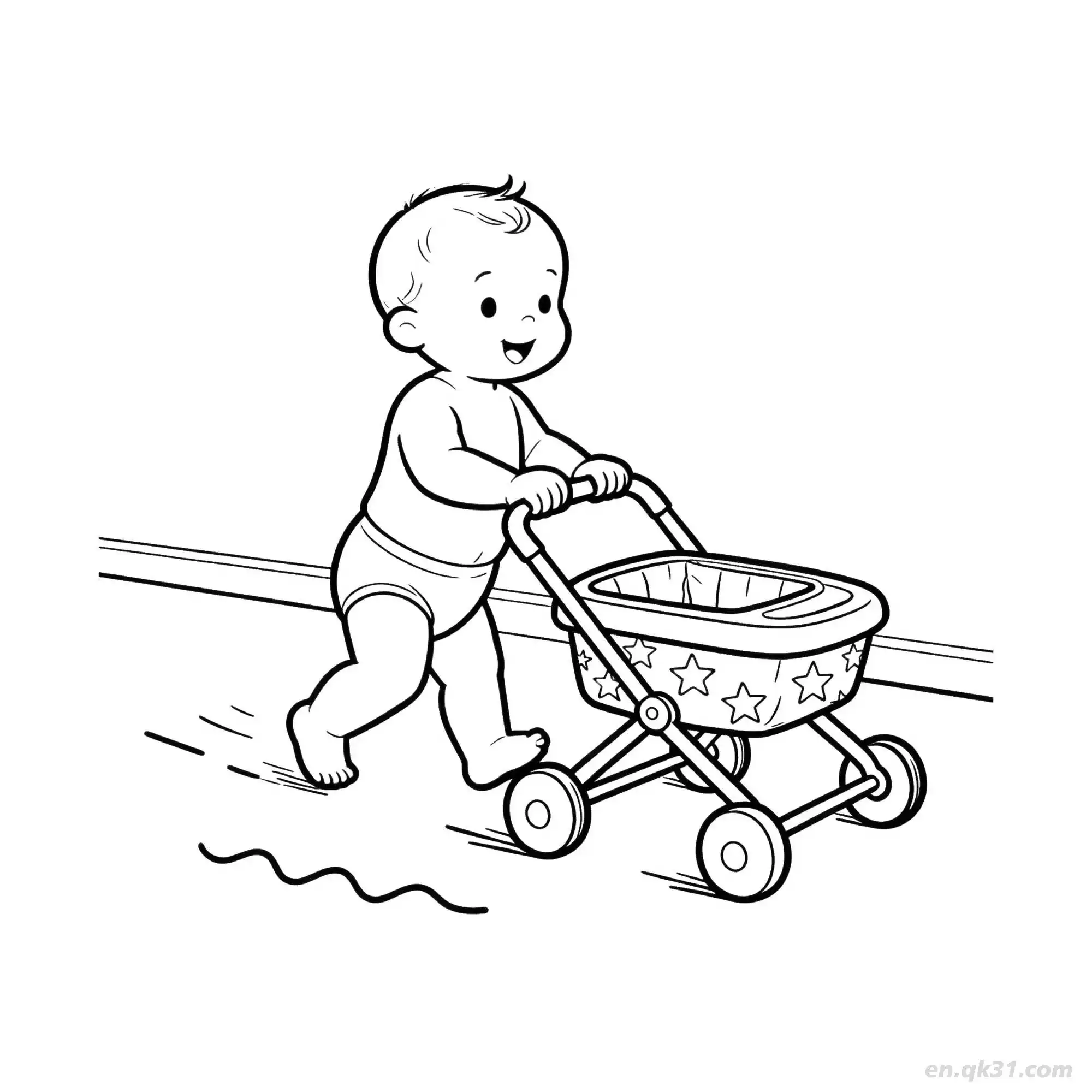 婴儿车,婴儿|儿童、素描、简笔画、在线免费图片转素描、简笔画、涂鸦、涂颜色画画、着色画、拼音、字帖、可打印A4涂色图| 飞鸭工具, image size:2000x2000