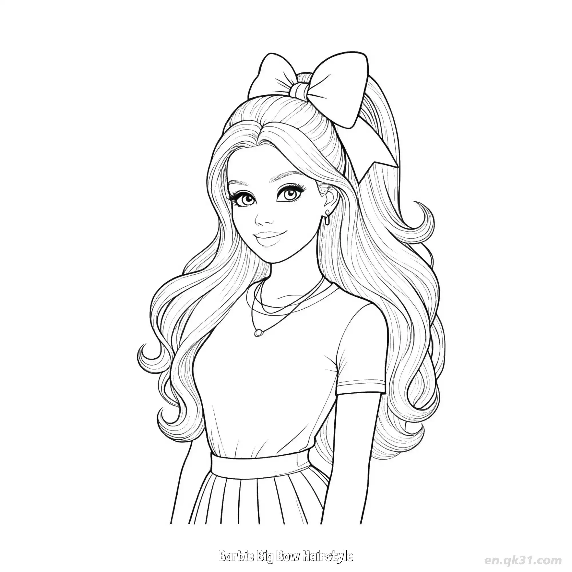 免费 芭比大蝴蝶结发型 简笔画 素描 涂鸦 - 免费可打印 芭比娃娃简笔画 下载PDF 简笔画涂色页