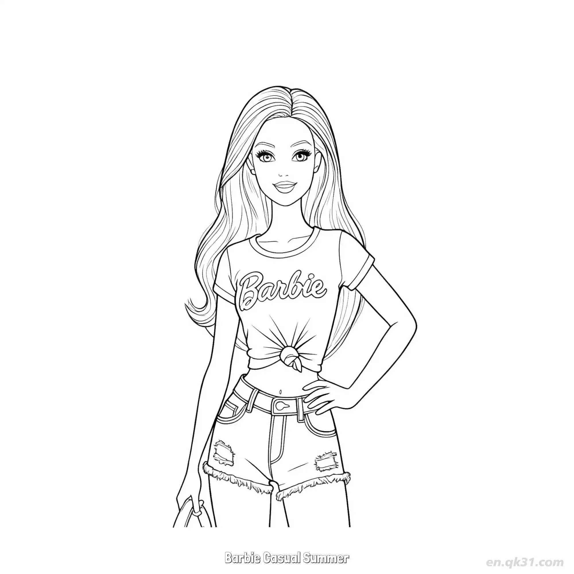 免费 芭比夏日休闲装 简笔画 素描 涂鸦 - 免费可打印 芭比娃娃简笔画 下载PDF 简笔画涂色页