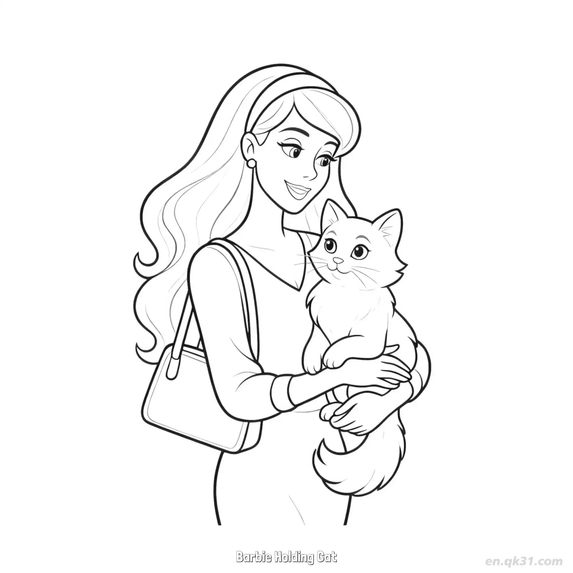 免费 芭比抱猫 简笔画 素描 涂鸦 - 免费可打印 芭比娃娃简笔画 下载PDF 简笔画涂色页