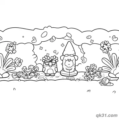Chattermax与灌木丛中花园地精简笔画涂色页 | 可打印PDF – 免费可打印简笔画涂色画