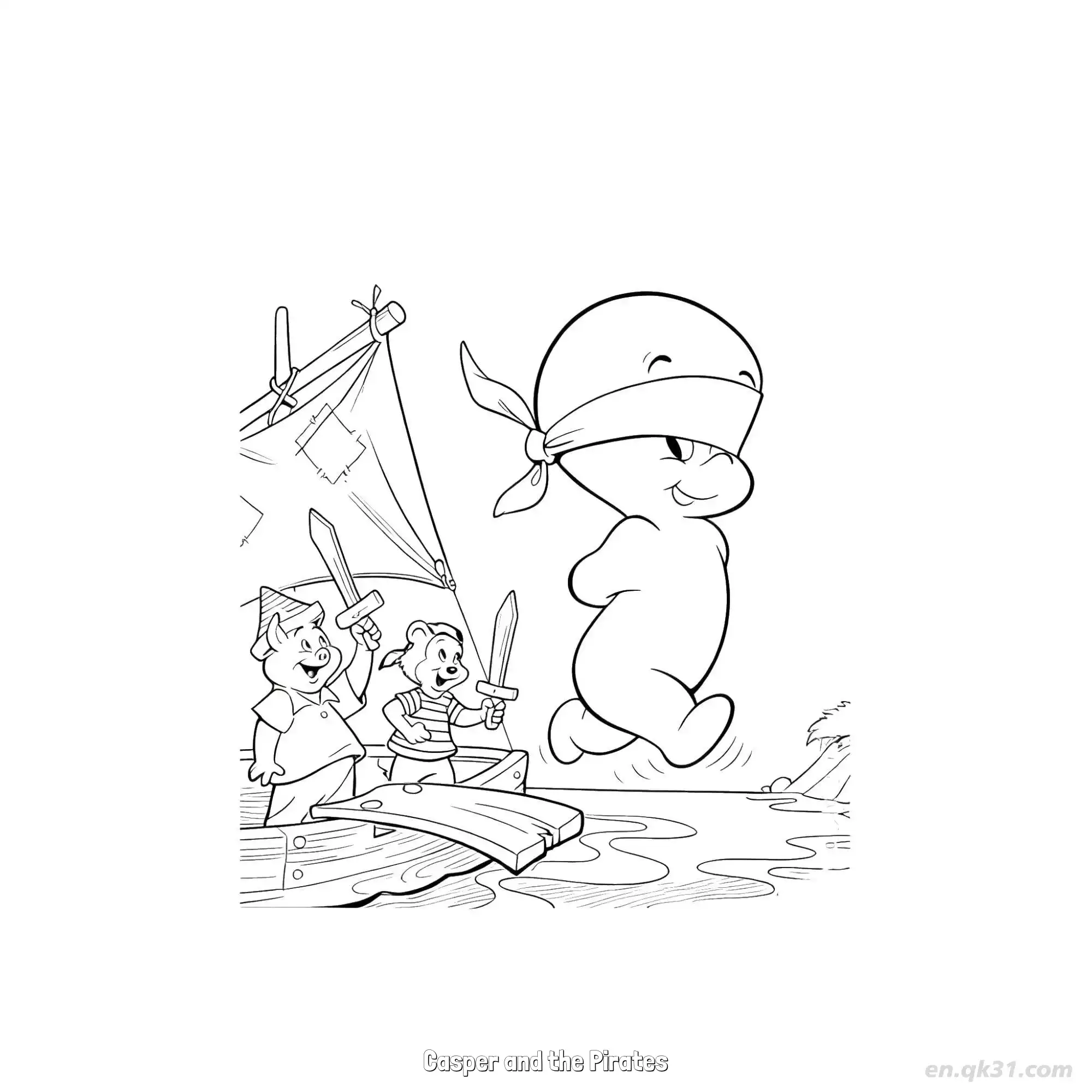 免费 鬼马小精灵和海盗 简笔画 素描 涂鸦 - 免费可打印 鬼马小精灵简笔画 下载PDF 简笔画涂色页