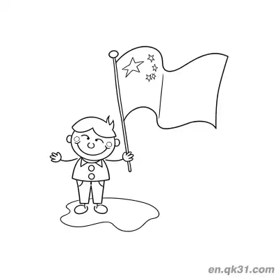 中国新年涂色页：男孩手持中国国旗 – 免费可打印简笔画涂色画