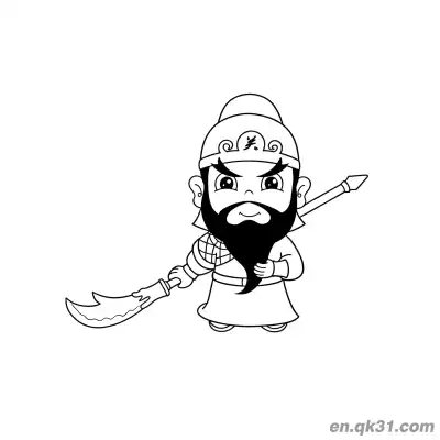 中国新年涂色页：卡通关羽武士 – 免费可打印简笔画涂色画