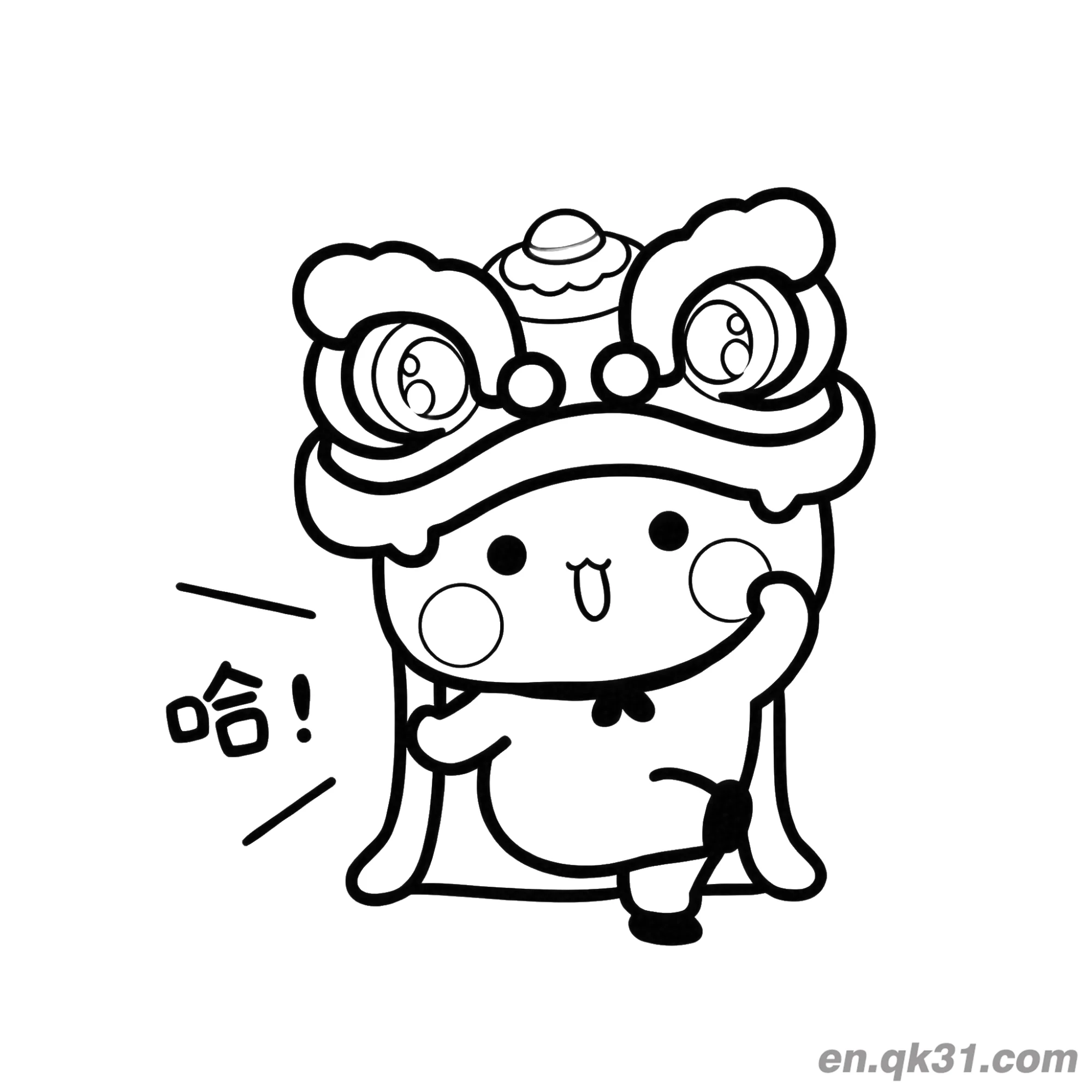 免费 中国新年涂色页：可爱卡通舞狮头 简笔画涂色页