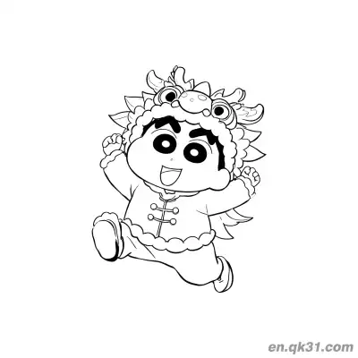 中国新年涂色页：小孩穿舞狮服装 – 免费可打印简笔画涂色画