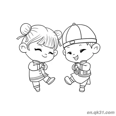 中国新年涂色页：小孩做新年问候 – 免费可打印简笔画涂色画