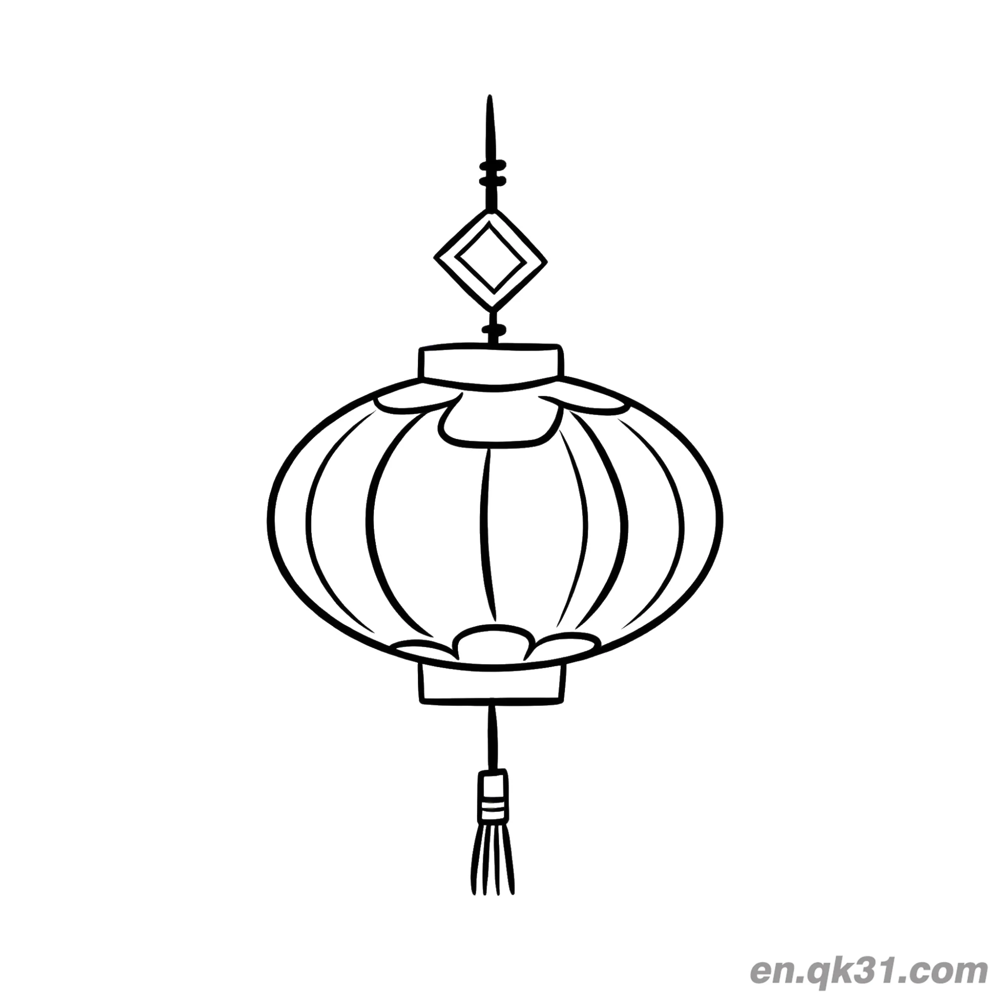 中国新年涂色页：灯笼和钻石装饰简笔画涂色画 – 为儿童和成人提供的免费可打印简笔画涂色画