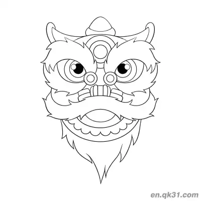 中国新年涂色页：传统舞狮头 – 免费可打印简笔画涂色画