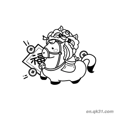 中国新年涂色页：马年和福字 – 免费可打印简笔画涂色画