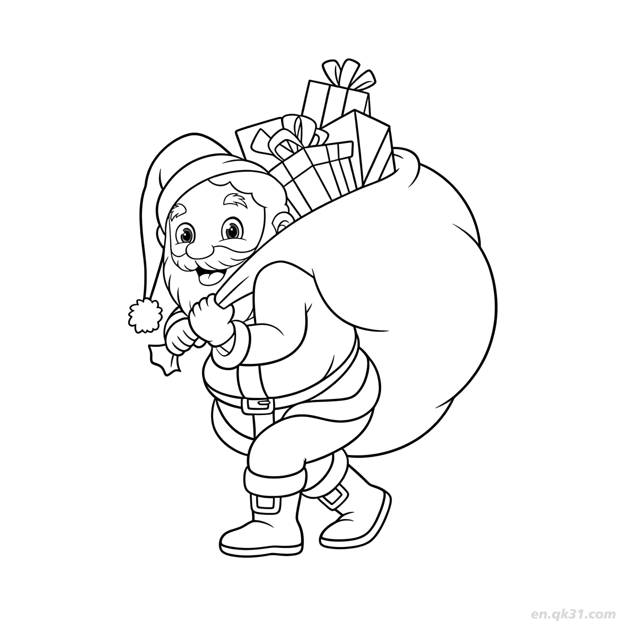 免费 搬运礼物袋圣诞老人涂色页 简笔画涂色页