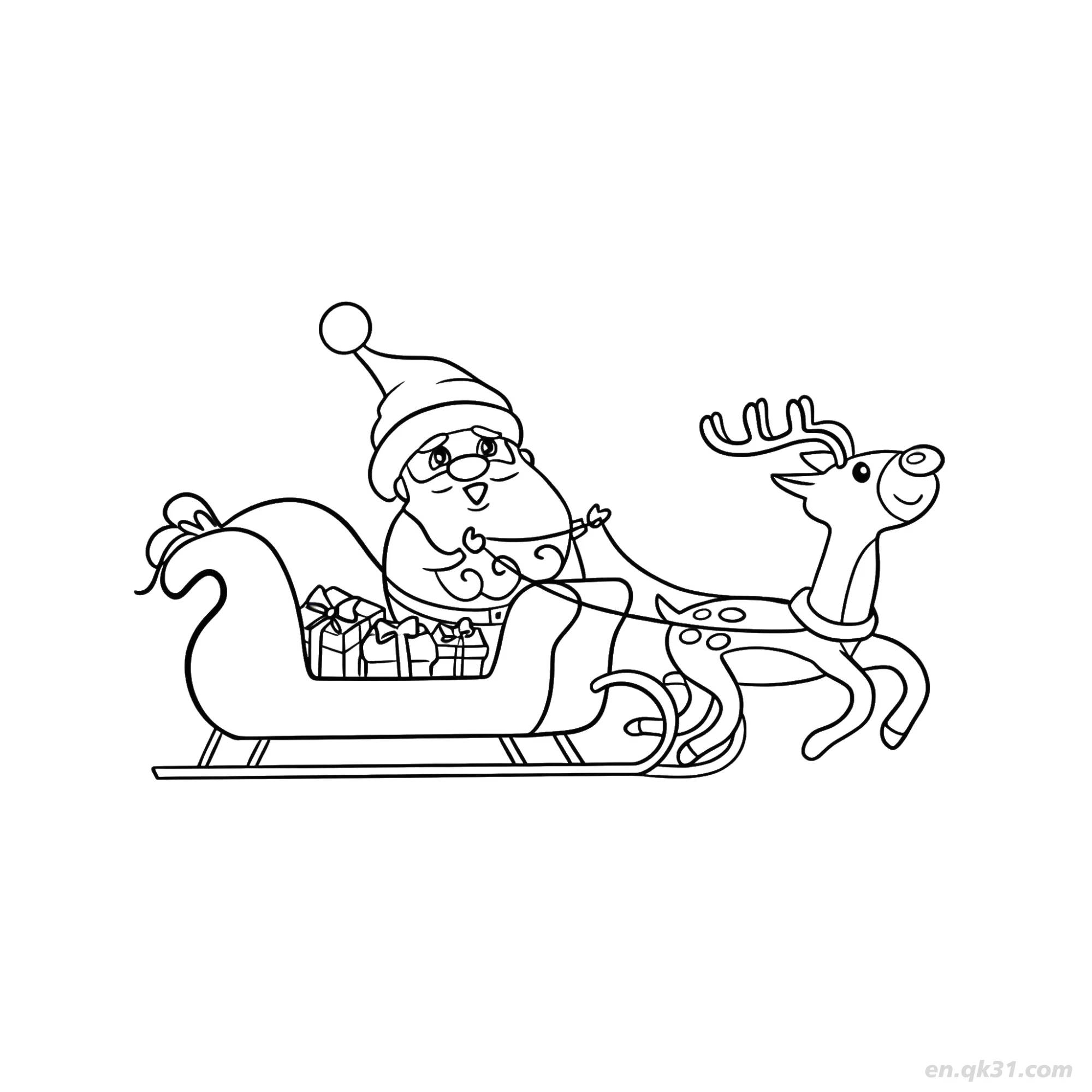 免费 装满礼物雪橇涂色页 简笔画涂色页