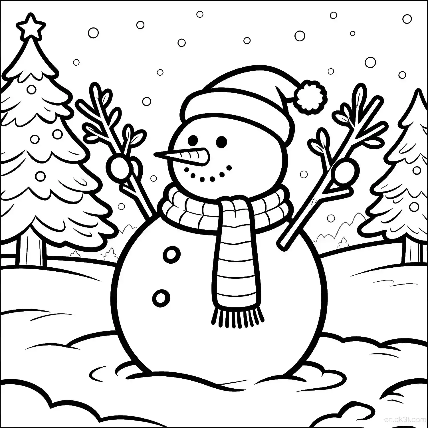 免费 雪人 7简笔画 素描 涂鸦 - 免费可打印圣诞节 下载PDF 简笔画涂色页