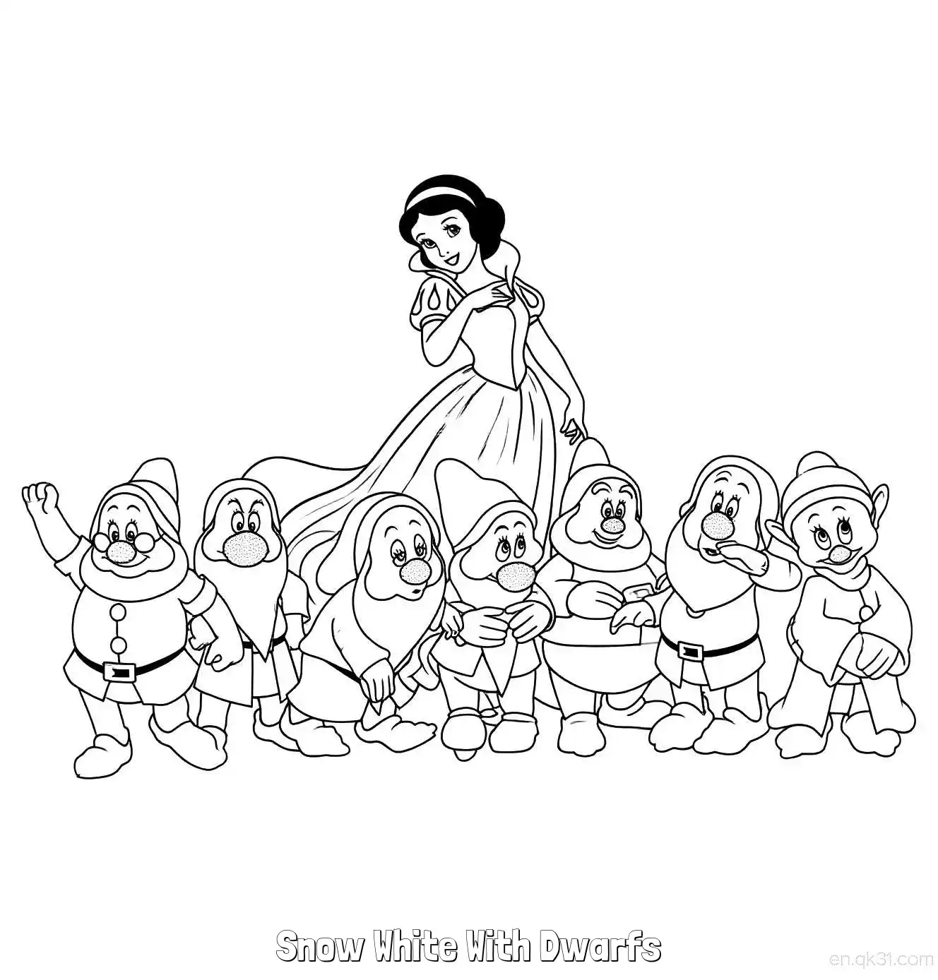 免费 白雪公主带领七个小矮人简笔画涂色页 简笔画涂色页