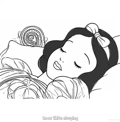白雪公主在玻璃棺材中安睡简笔画涂色页 – 免费可打印简笔画涂色画