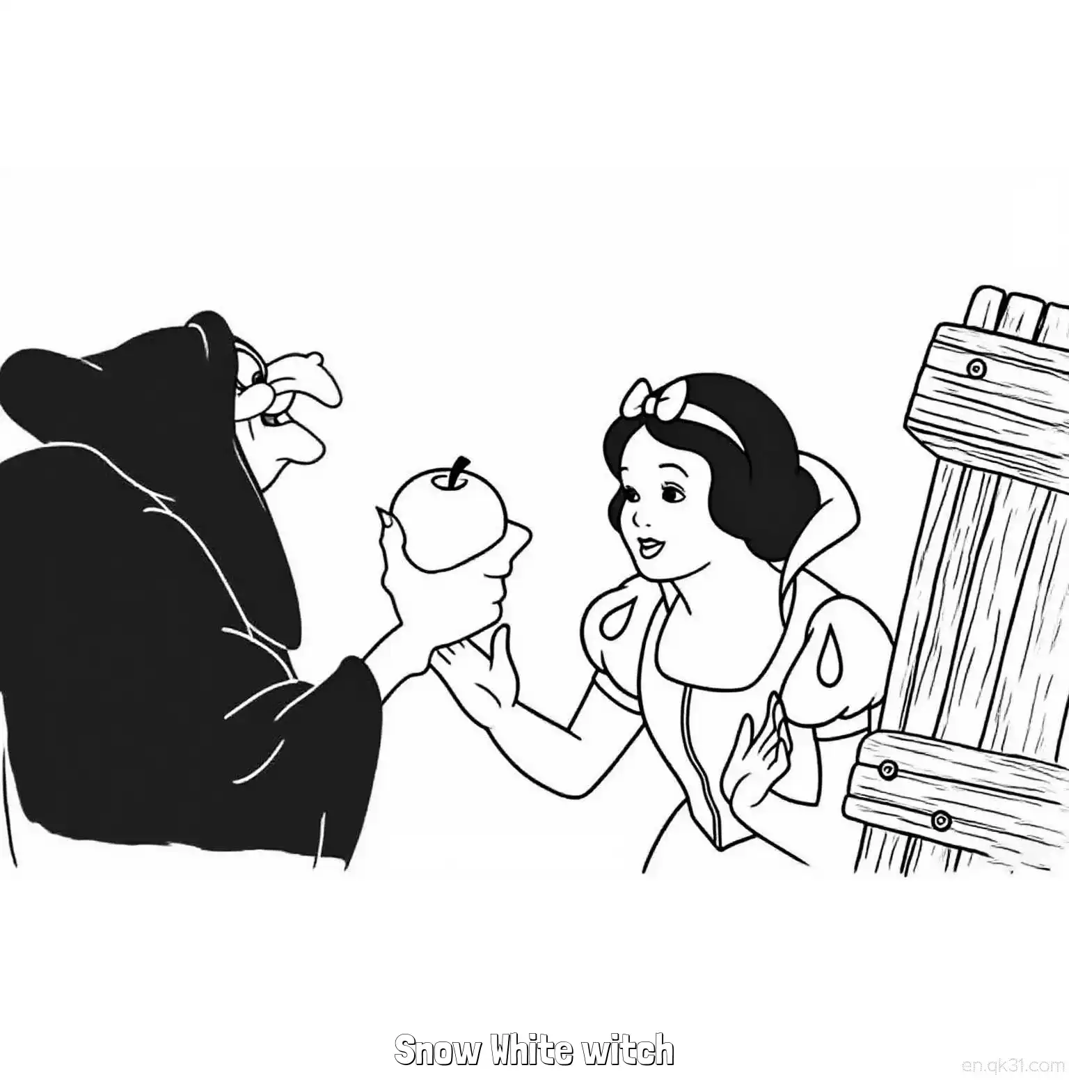 免费 白雪公主故事中的邪恶巫婆简笔画涂色页 简笔画涂色页