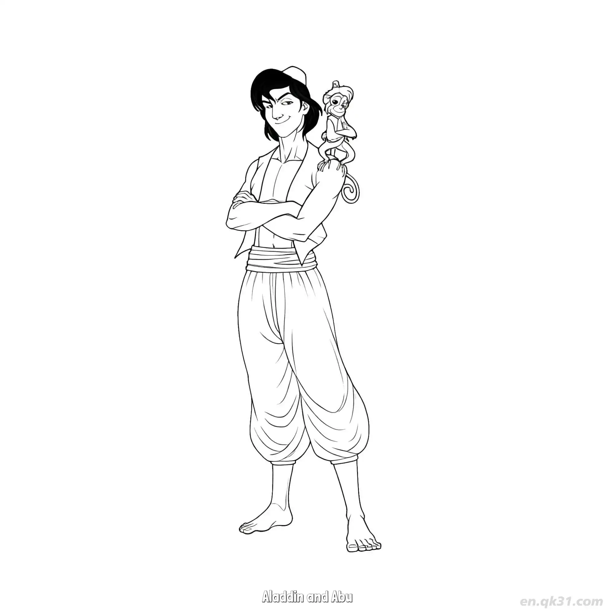 免费 阿拉丁与阿布站姿涂色页 简笔画涂色页