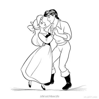 爱丽儿和埃里克王子 2简笔画 素描 涂鸦 - 免费可打印迪士尼 小美人鱼 下载PDF – 免费可打印简笔画涂色画