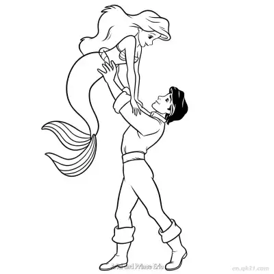 爱丽儿和埃里克王子 7简笔画 素描 涂鸦 - 免费可打印迪士尼 小美人鱼 下载PDF – 免费可打印简笔画涂色画
