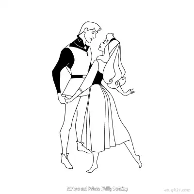 深情对视的‌爱洛‌公主和菲利普王子涂色简笔画 – 免费可打印简笔画涂色画