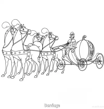 灰姑娘中南瓜马车与骏马简笔画涂色页 – 免费可打印简笔画涂色画