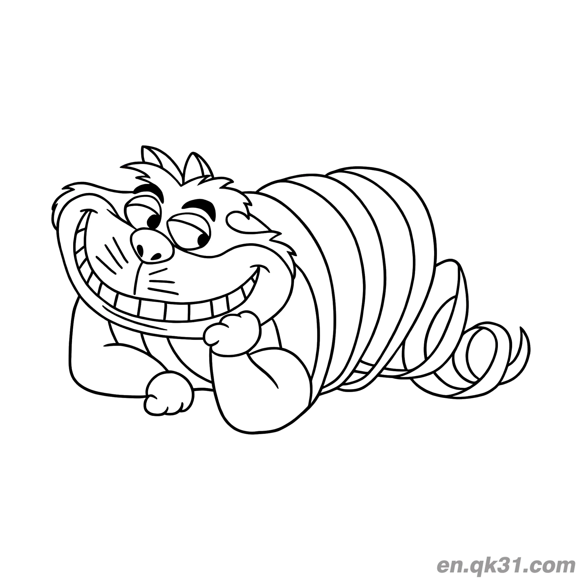 免费 柴郡猫趴着慵懒涂色页 简笔画涂色页