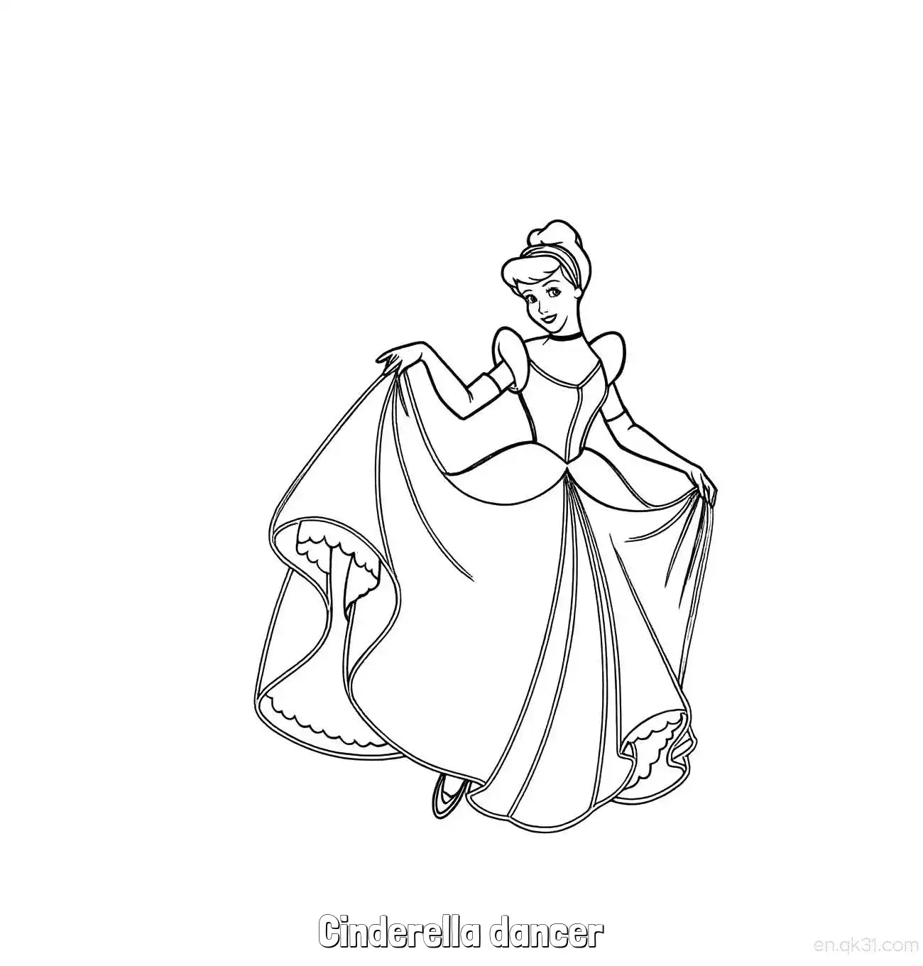 免费 灰姑娘优雅提裙行礼简笔画涂色页 简笔画涂色页