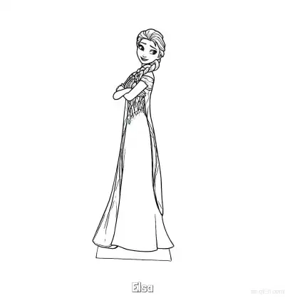 艾莎双手交叉优雅站立涂色页 – 免费可打印简笔画涂色画