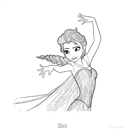 艾莎高难度芭蕾伸展姿态涂色页 – 免费可打印简笔画涂色画