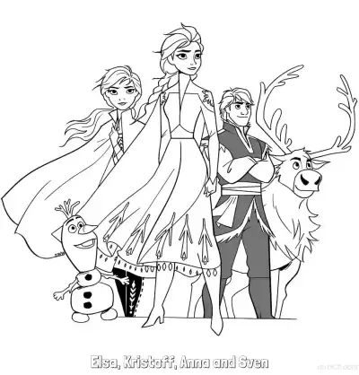 冰雪奇缘主角雪宝加入组合涂色页 – 免费可打印简笔画涂色画