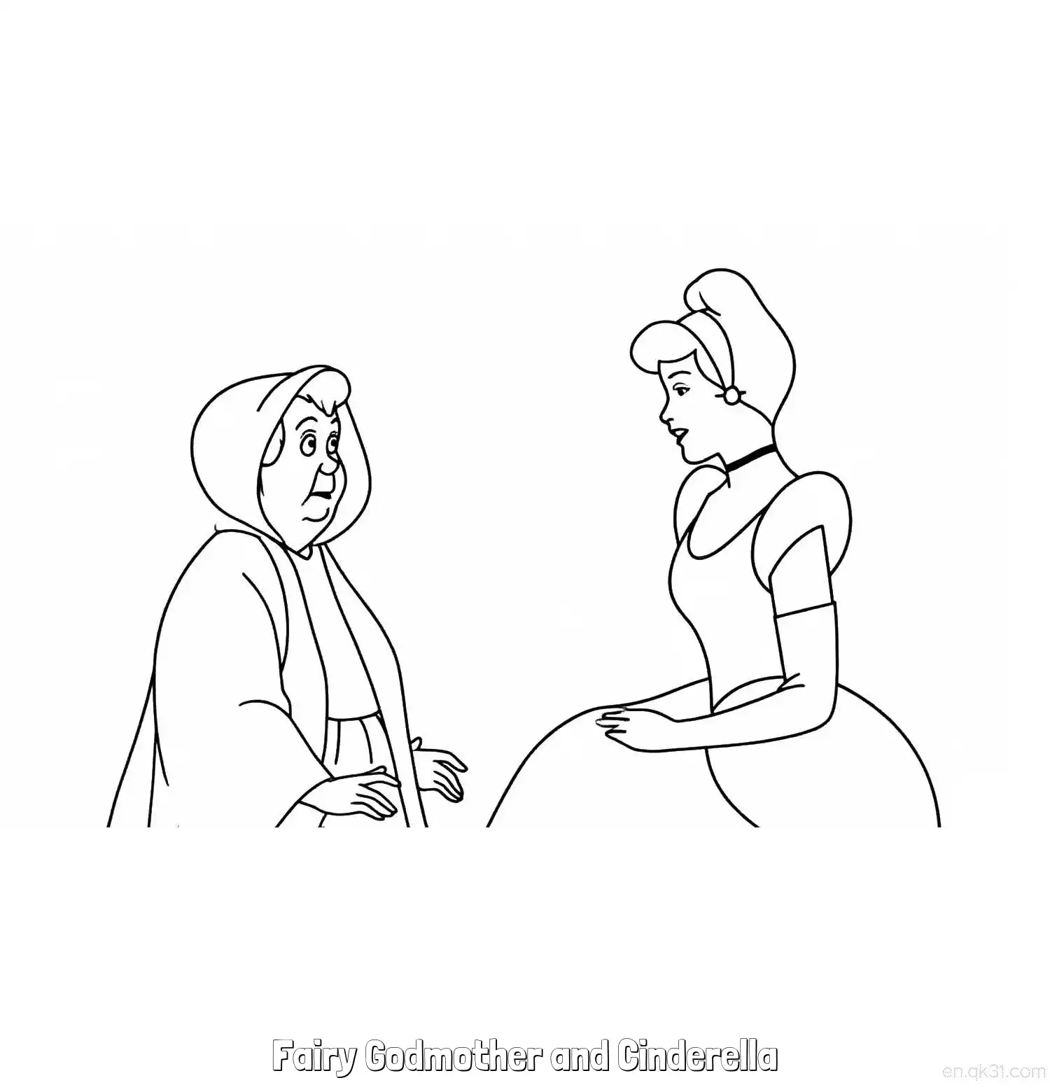 免费 神仙教母与灰姑娘交谈简笔画涂色页 简笔画涂色页