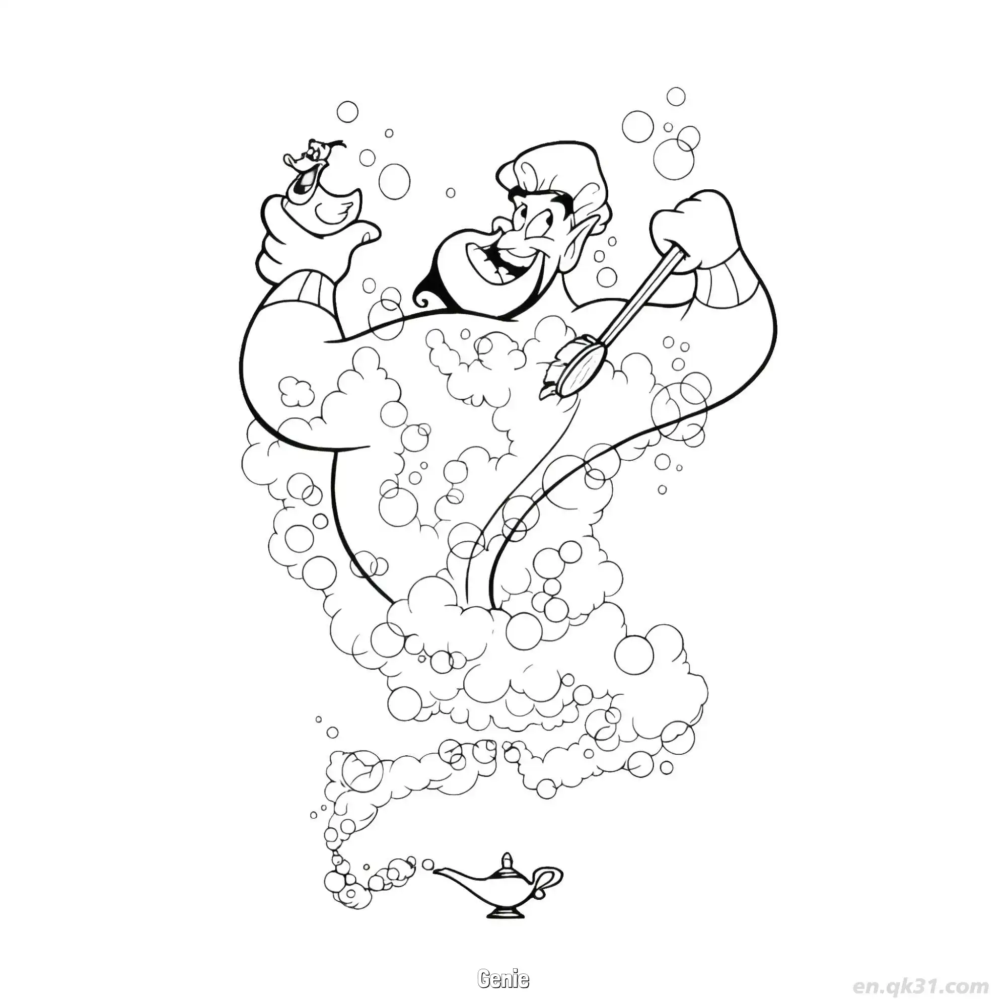 免费 神灯精灵搓澡满身泡泡涂色页 简笔画涂色页