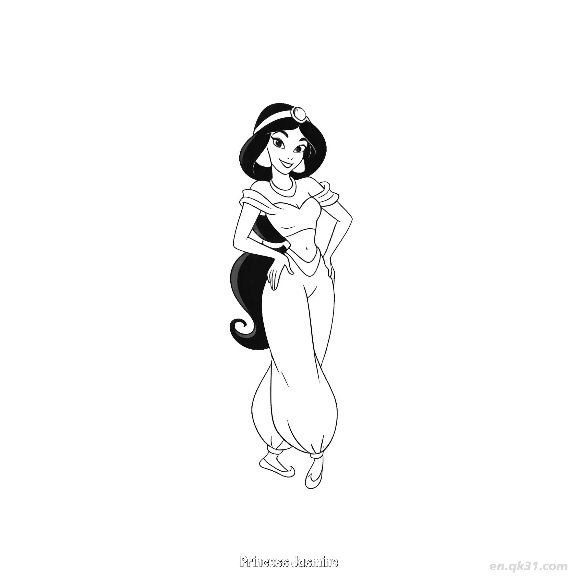 免费 茉莉公主经典灯笼裤站姿涂色页 简笔画涂色页