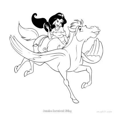 茉莉公主骑马奔驰简笔画涂色页 – 免费可打印简笔画涂色画