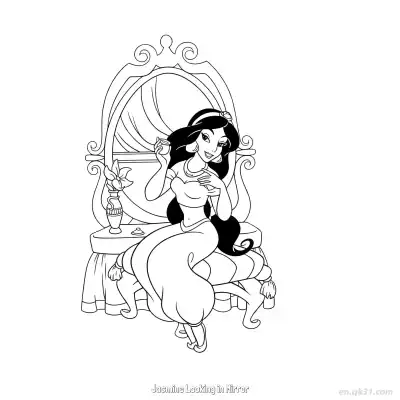 茉莉公主照镜整理妆容涂色页 – 免费可打印简笔画涂色画