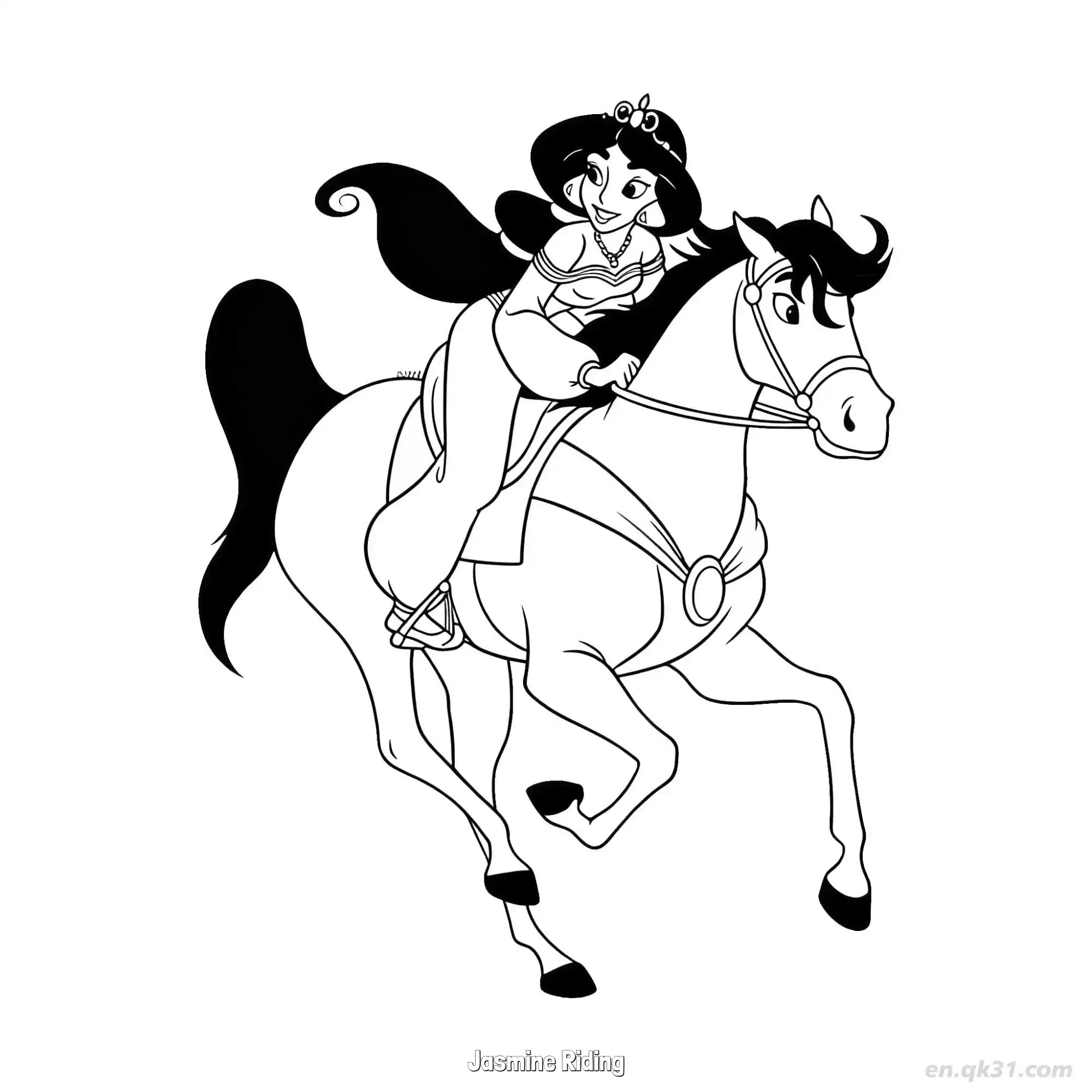 免费 茉莉公主骑乘骏马简笔画涂色页 简笔画涂色页