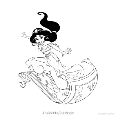 茉莉公主乘坐魔毯 2简笔画 素描 涂鸦 - 免费可打印阿拉丁神灯 下载PDF – 免费可打印简笔画涂色画