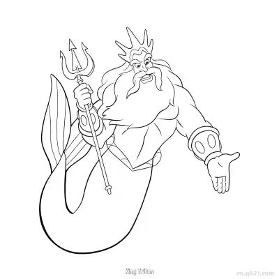 川顿国王 3简笔画 素描 涂鸦 - 免费可打印迪士尼 小美人鱼 下载PDF – 免费可打印简笔画涂色画
