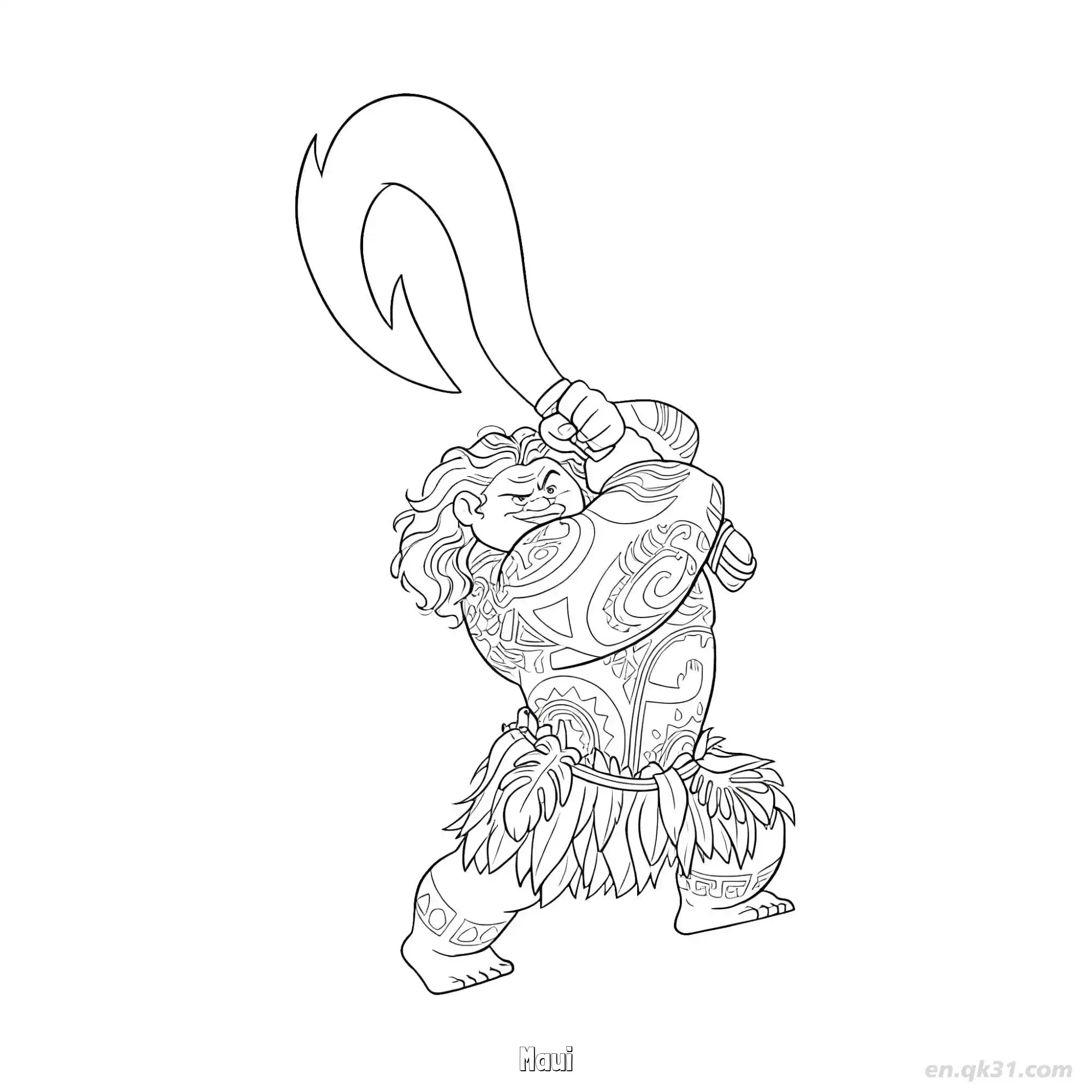免费 莫阿娜中毛伊挥舞魔法鱼钩简笔画涂色页 简笔画涂色页