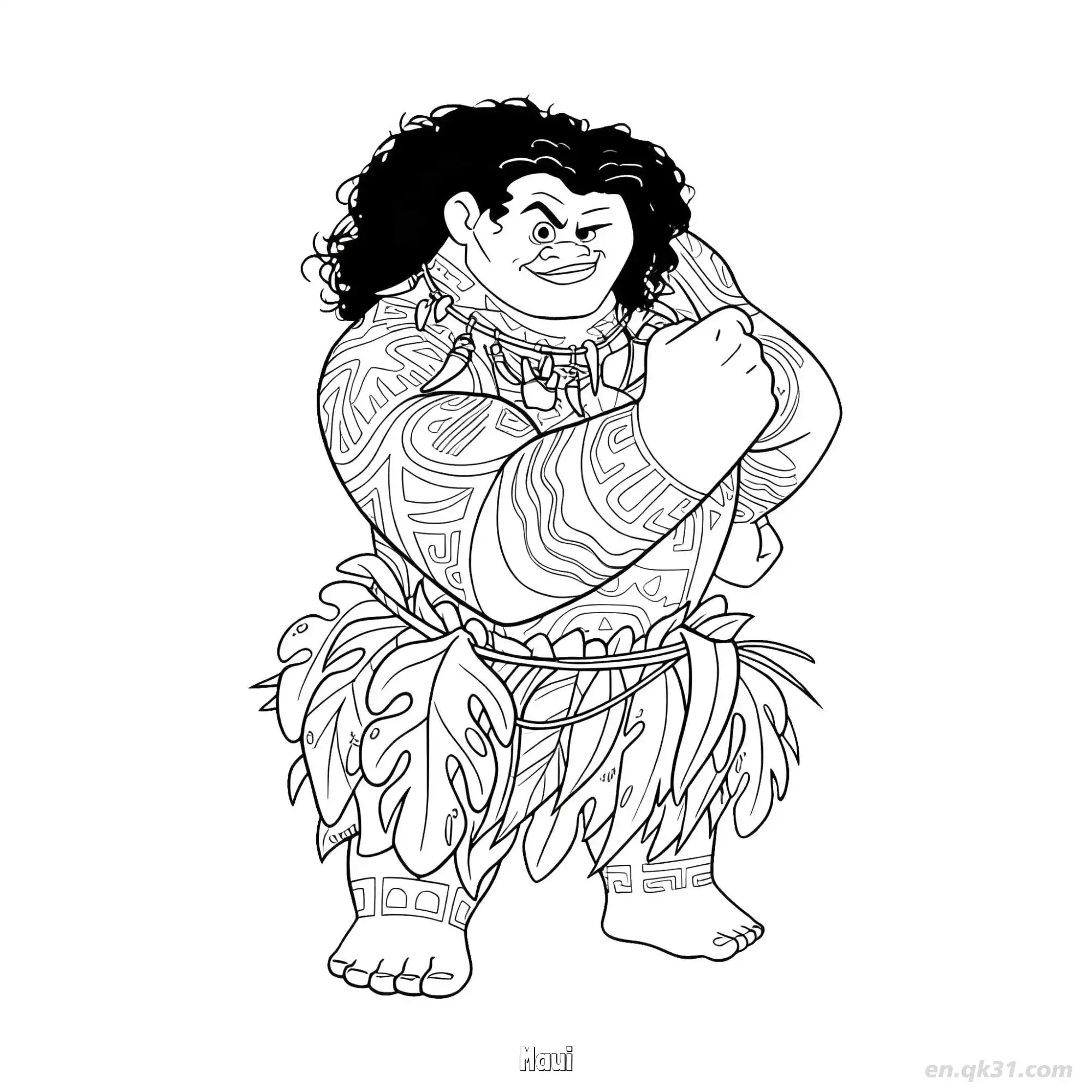 免费 莫阿娜中毛伊展示文身微笑简笔画涂色页 简笔画涂色页