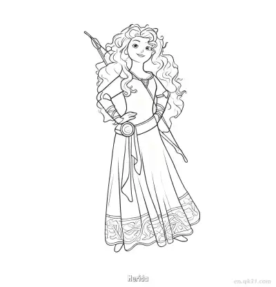 迪士尼公主梅莉达手持长弓涂色页 – 免费可打印简笔画涂色画