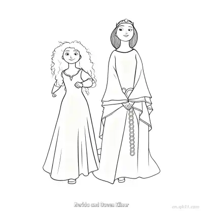 梅莉达与王后温情时刻涂色图片 – 免费可打印简笔画涂色画