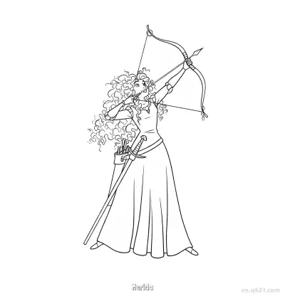 梅莉达拉弓射箭高清涂色页 – 免费可打印简笔画涂色画