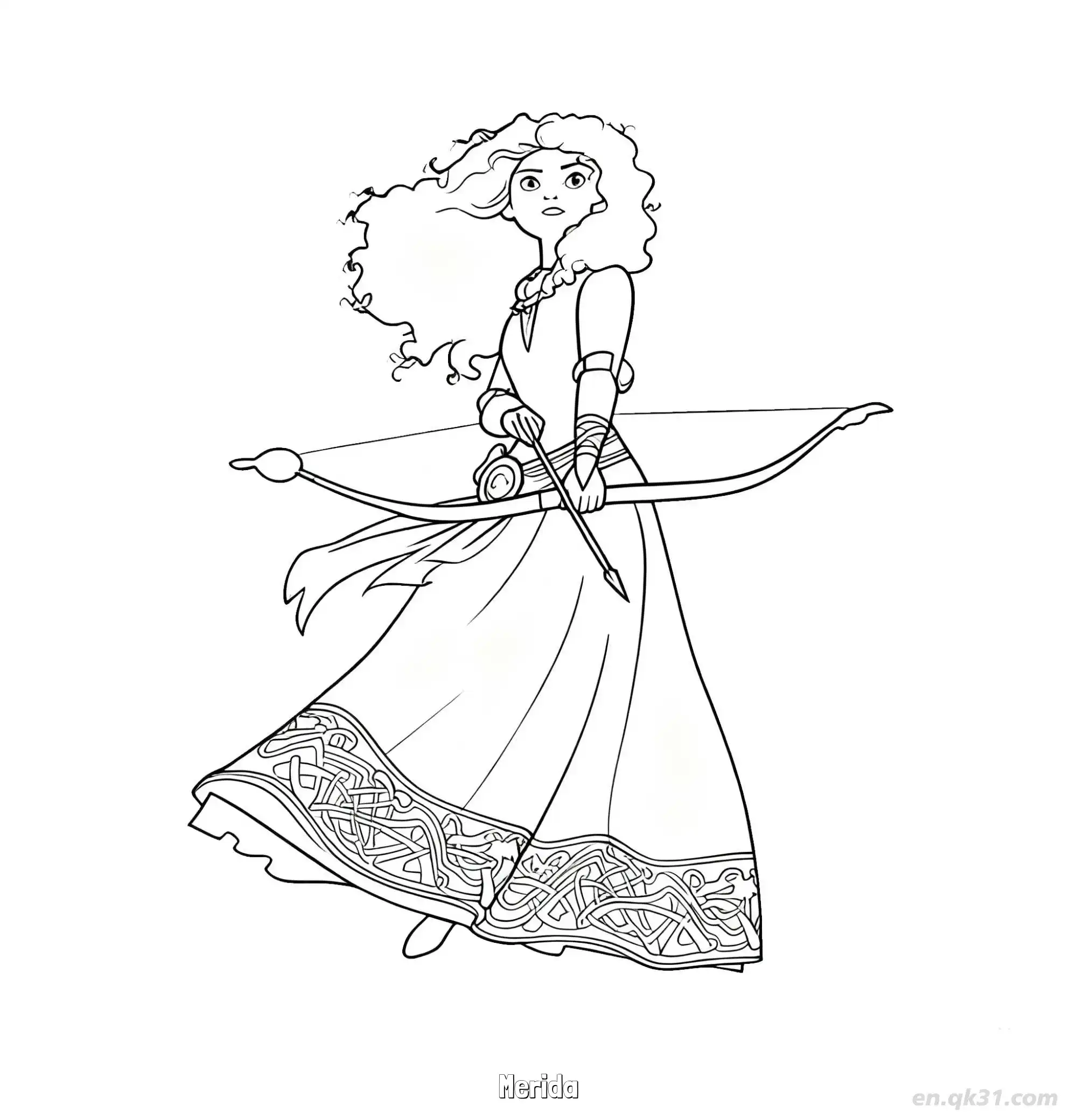 免费 梅莉达公主动态射箭涂色页 简笔画涂色页