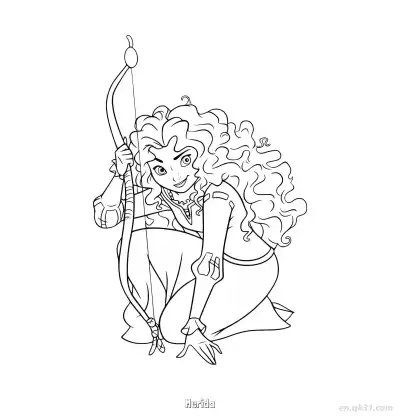 梅莉达公主标志性射箭姿势涂色页 – 免费可打印简笔画涂色画