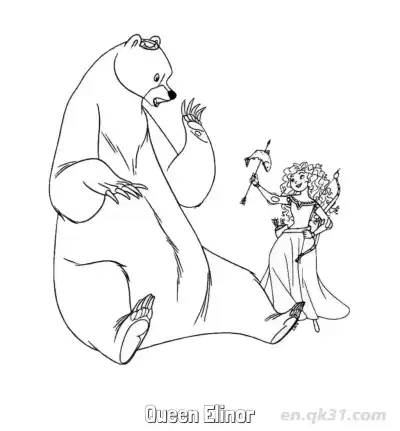 梅莉达与母熊温情互动涂色页 – 免费可打印简笔画涂色画