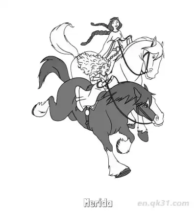 梅莉达骑着黑马安格斯涂色页 – 免费可打印简笔画涂色画