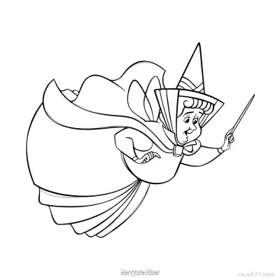 小仙女梅尔薇泽在空中飞行的简笔画涂色页 – 免费可打印简笔画涂色画